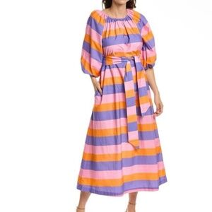 Frances Valentine Bliss Mazi Dress Stripe Orange/Pink/Purple